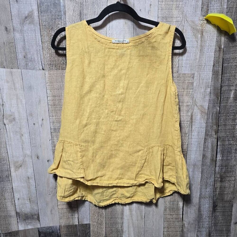 Francesca Bettini Italy Yellow Peplum Linen Tank Top Bright Gorpcore Summer